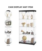 Slickblue 4-Tier Glass Display Cabinet with Double Doors, 2 Locks, Floor Standing Storage for Living Room & Office