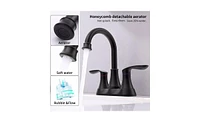 Slickblue Bathroom Faucet with Pop-Up Drain & Supply Hoses, 2-Handle 360-Degree High Arc Swivel Spout, 6-Inch Centerset Vanity Sink Faucet