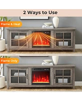 Gymax 18'' Electric Fireplace Insert w/Remote Control Adjustable Flame Color Brightness