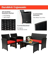 Vebreda Sugift 4 Pieces Patio Rattan Cushioned Furniture Set