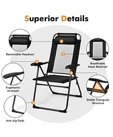 Sugift 2 Pieces Patio Adjustable Folding Recliner Chairs with 7 Level Adjustable Backrest