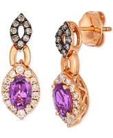 Le Vian Grape Amethyst (7/8 ct. t.w.) & Diamond (1/3 ct. t.w.) Halo Drop Earrings in 14k Rose Gold