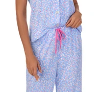 Cuddl Duds Women's Printed Collared Cropped Pajama Set