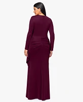 Xscape Plus Scuba Square-Neck Ruffle-Side Gown