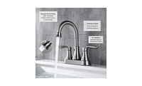 Slickblue 2-Handle 4-Inch Brushed Nickel Bathroom Faucet for Vanity Sinks with Pop-Up Drain and Supply Hoses