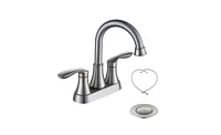 Slickblue 2-Handle 4-Inch Brushed Nickel Bathroom Faucet for Vanity Sinks, Complete with Pop-Up Drain and Supply Hoses