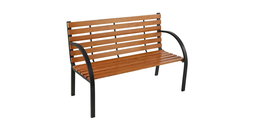 Slickblue 48" Hardwood Slotted Steel Cast Iron Frame Outdoor Garden Bench – Classic Patio Seat