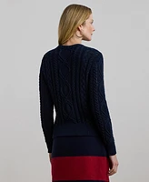 Lauren Ralph Lauren Women's Aran-Knit Cotton-Blend Crewneck Sweater, Regular & Petite