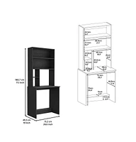 Depot E-shop Xalo Computer Hutch Desk, Lower Shelf, Four Shelves, Black