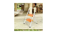 Slickblue 2-Step Folding Ladder with Anti-Slip Wide Pedals – Steel Frame for Stability and Safety