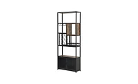 Slickblue 82.7" Industrial Tall Black Bar Wine Rack Cabinet with Glass Holder, Wooden Home Bar Storage Unit