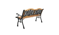 Slickblue 49" Garden Bench with Hardwood Slats and Cast Iron Frame – Elegant Outdoor Patio Furniture