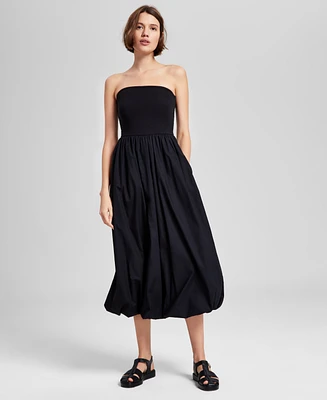 And Now This Women's Strapless Mixed Media Bubble-Hem Midi Dress