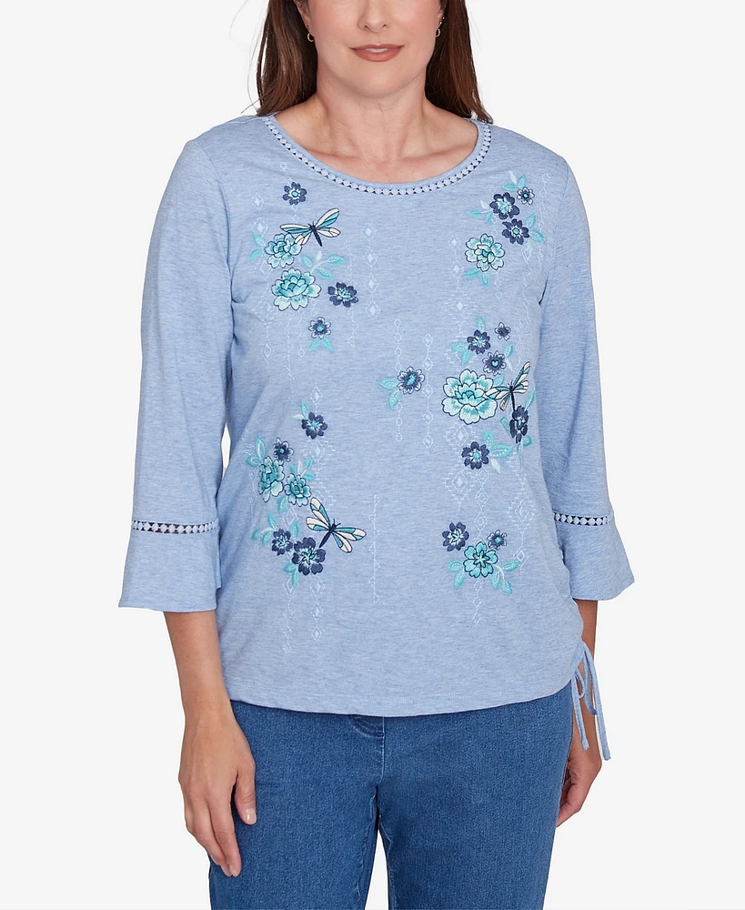 Alfred Dunner Petite Flower Butterfly Embroidered Top