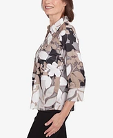 Alfred Dunner Petite Shadow Leaf Print Button Front Top