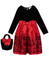 Rare Editions Big Girl Flocked Satin Social Dress, 2-Piece Set