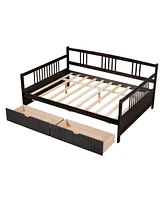 Slickblue Full Wood Daybed with Two Drawers, Space-Saving Storage Bed for Bedroom & Guest Room