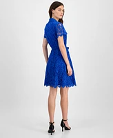 Tahari Asl Women's Belted Lace Fit & Flare Dress