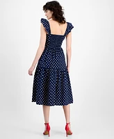 And Now This Women's Dot-Print Cutout Smocked Midi Dress, Exclusively at Macy's