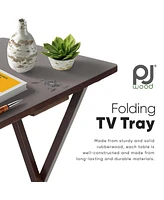 Pj Wood Folding Tv Tray Tables with Compact Storage Rack, Espresso, 5 Piece Set