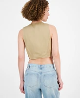 And Now This Women's V-Neck Button-Font Cropped Vest