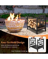 18.5 Inch Metal Firewood Rack Fireplace Log Holder with Dual Handles Solid Base