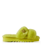 Fireside by Dearfoams Women's Benalla Genuine Shearling Double Band Fuzzy Slide Slipper