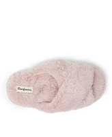 Dearfoams Girls Jess Furry Fuzzy Crossband Slide Slipper