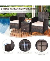 Sugift 3 Pieces Ergonomic Wicker Patio Conversation Set-Beige