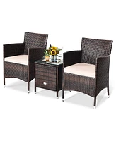 Sugift 3 Pieces Ergonomic Wicker Patio Conversation Set-Beige