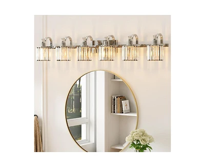 gaomon Crystal Vanity Light Fixtures Modern Stainless Steel Crystal Bathroom Vanity Light Fixtures Chrome, 6 Light Vanity Light Bathroom Wall Lights F