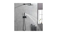 Slickblue Brass Matte Black Shower Faucet Set Shower System 10 Inch Rainfall Shower Head with Handheld Sprayer Bathroom Luxury Rain Mixer Combo