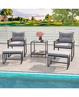 Costway 5 Piece Outdoor Conversation Set Rattan Armchairs with 2-Layer Side Table