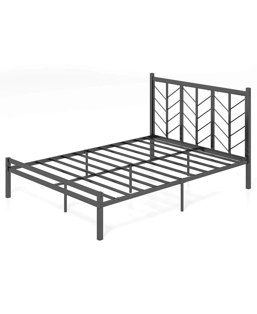 Costway Queen Size Platform Bed with Headboard 11.5" Under Bed Storage Easy Assembly