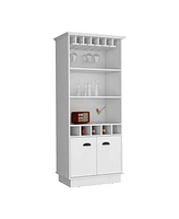 Depot E-Shop Elon 70"H Bar Cabinet with Wine Rack, Upper Glass Cabinet, three Open Storage Shelves and One Cabinet,Dark Brown