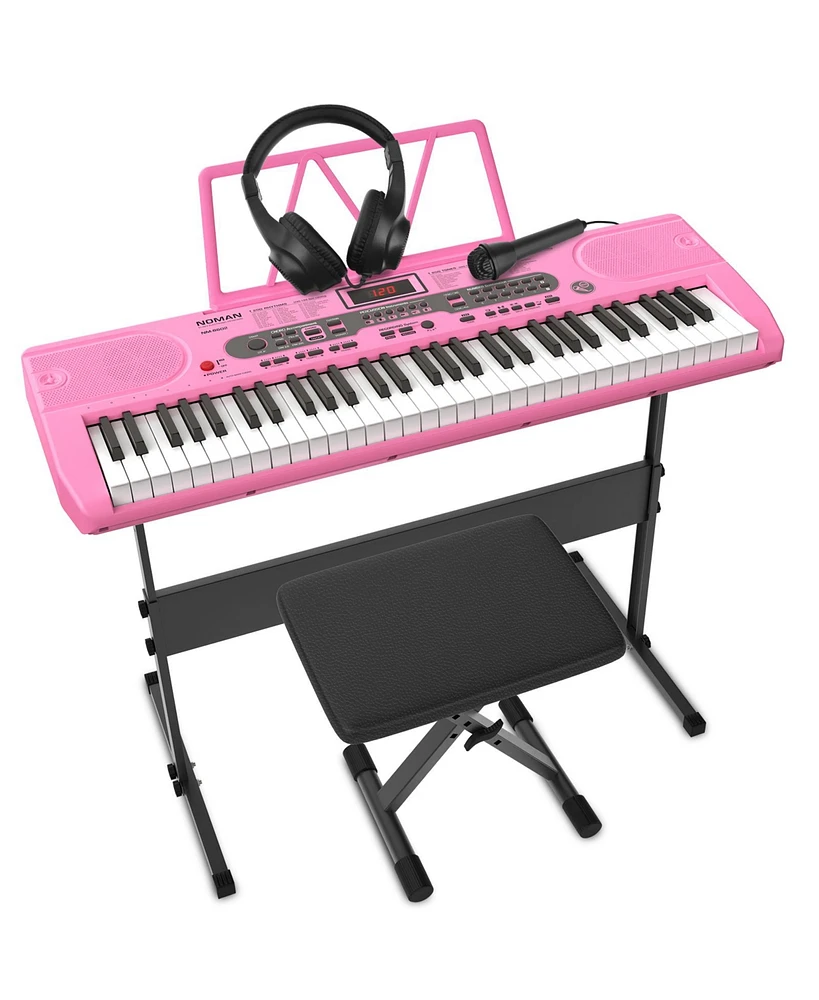 Givimo 61-Key Pink Electric Keyboard Piano for Beginners with Stand, Bench, Microphone, Headphones, Dual Speakers & Teaching Modes