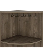 Giza Corner Bar Cabinet, Three Shelves, Eight Built-in Wine Rack, Two Side Shelves, Dark Brown