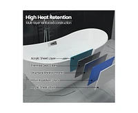 gaomon 59" Freestanding Bathtub, White Acrylic Streamline Stand Alone Soaking Bath Tubs for Adult with Overflow and Drain in Chrome, Perfect for Your