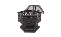 Slickblue 22" Hexagonal Iron Fire Pit, Wood Burning Brazier for Backyard & Poolside Decoration