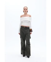 Nocturne Women's Off Shoulder Blouse with Ruffle Detail