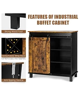 Sugift Farmhouse Sideboard with Detachable Wine Rack and Cabinets