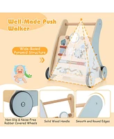 Costway Wooden Baby Walker Push & Pull Walker with Multi-Activity Learning Center