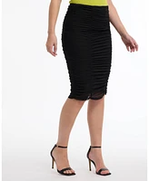 Bebe Women's Ruched Mesh Midi Skirt