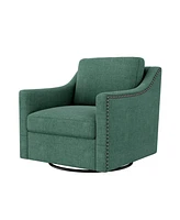 Streamdale Furniture Swivel Armchair in Cotton Linen with Brass Accents