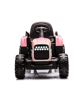 Streamdale Furniture Ride On Tractor With Trailer, 12V Battery Powered Electric Tractor Toy with Remote Control