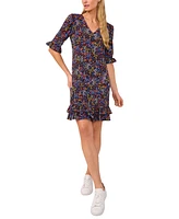 CeCe Women's V-Neck Ruffled Ditsy-Print Shift Dress