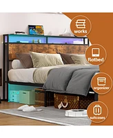 Streamdale Furniture Rustic Brown Full Bed Frame with Led Lights & Storage