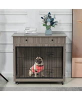 Streamdale Furniture Industrial Style Dog Crate with Storage Drawer