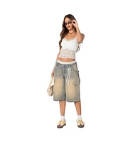 Edikted Women's Lace Boxer Denim Bermuda Shorts