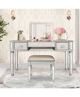 Streamdale Furniture Mirrored Vanity Desk Set with Mirror, Drawers & Stool